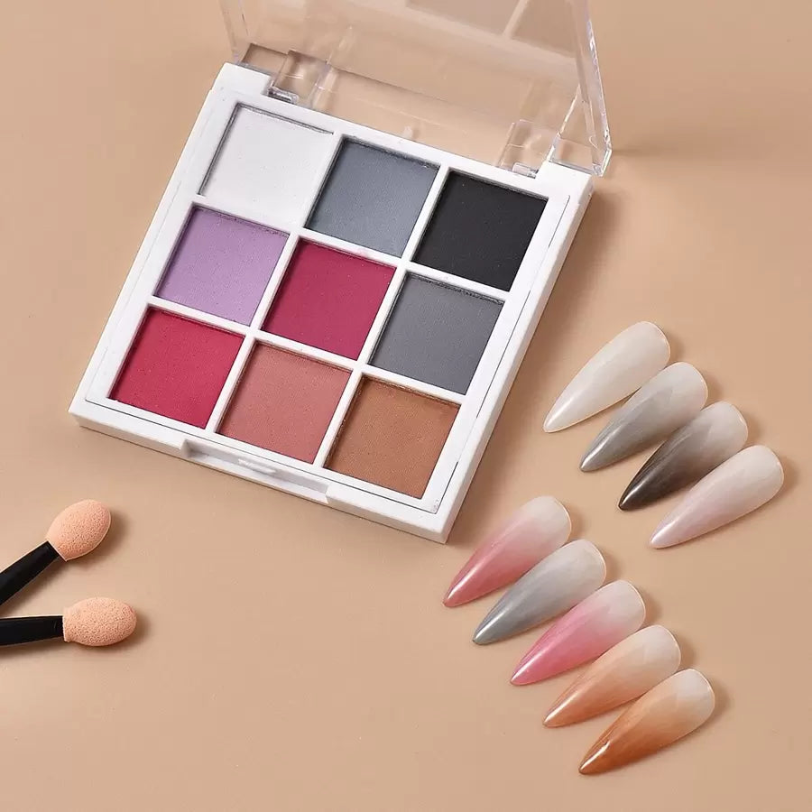 9 Colour Ombre Pressed Pigment Nail Powder Palette - Dark