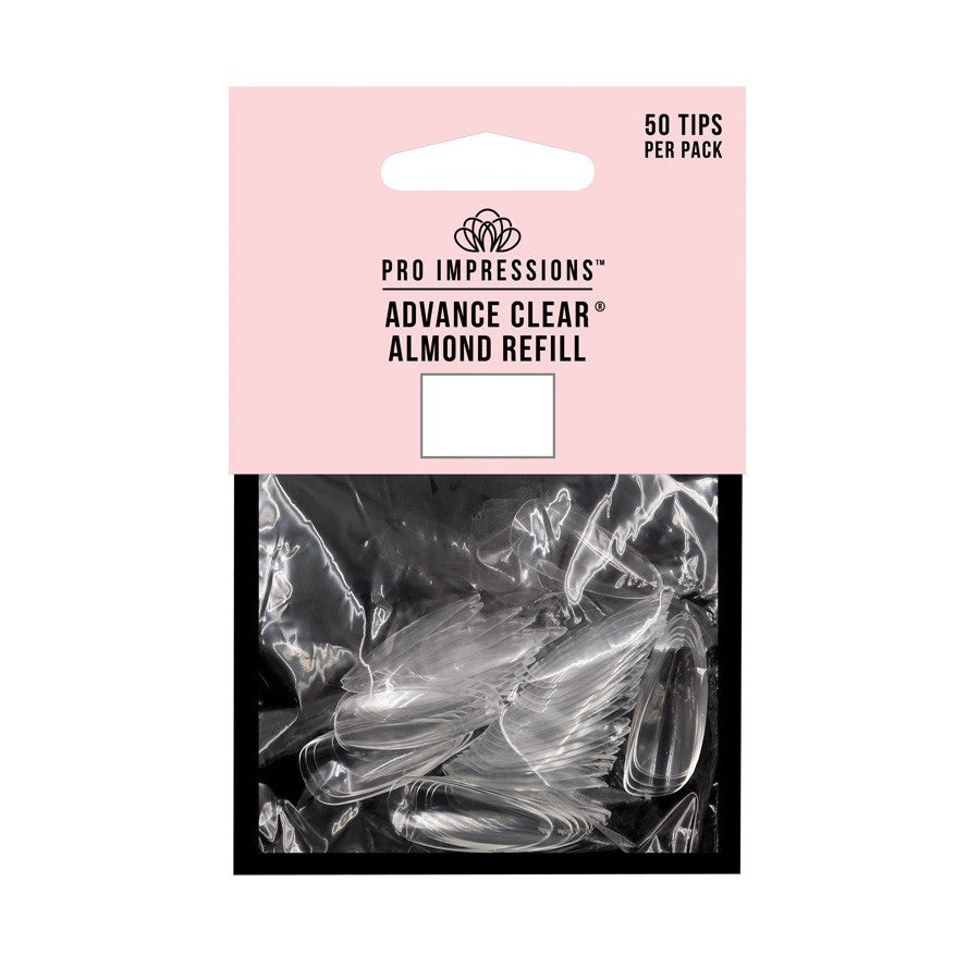 Advance Clear® Almond, Soft Gel, Full Cover, Press on Nail Tips