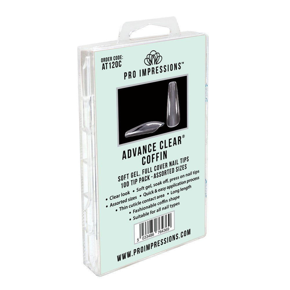 Advance Clear® Coffin Soft Gel, Full Cover, Press on Nail Tips