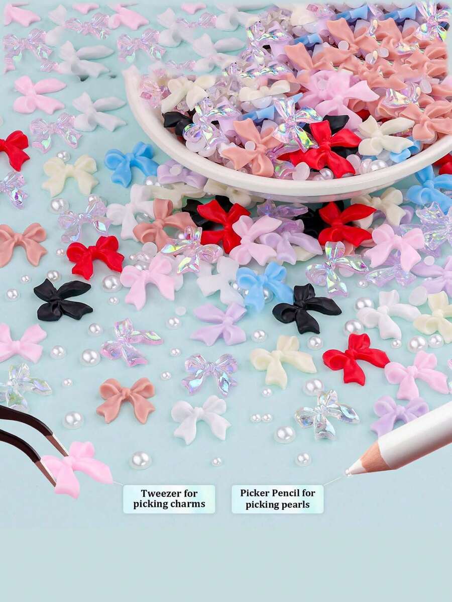 3D Mixed Bows & Pearls Nail Art - 300 Piece Kit