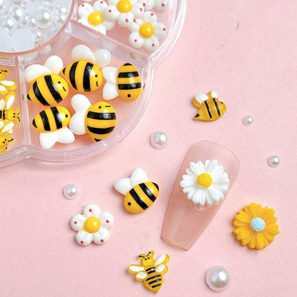 3D Bees & Flowers Nail Art