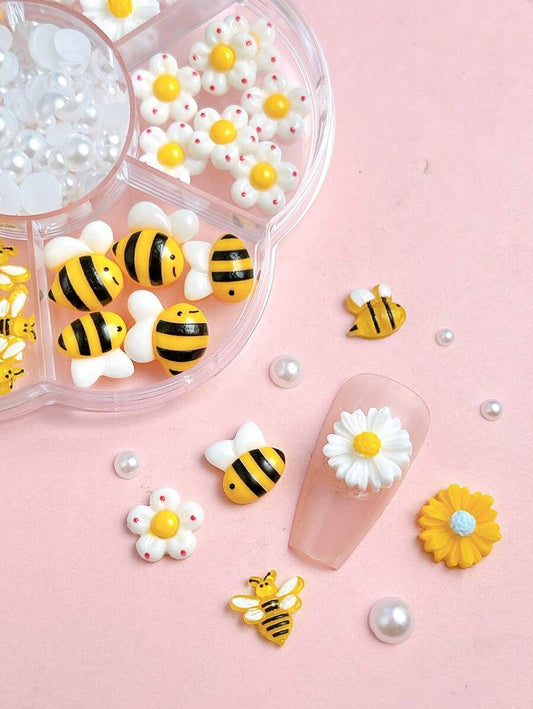 3D Bees & Flowers Nail Art