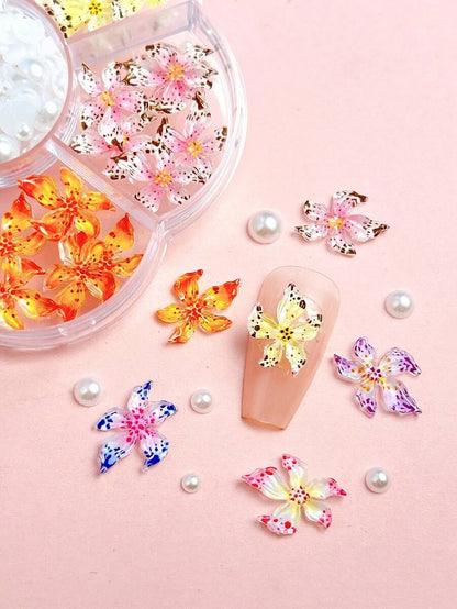 3D Flowers & Pearls Nail Art - 60 pack