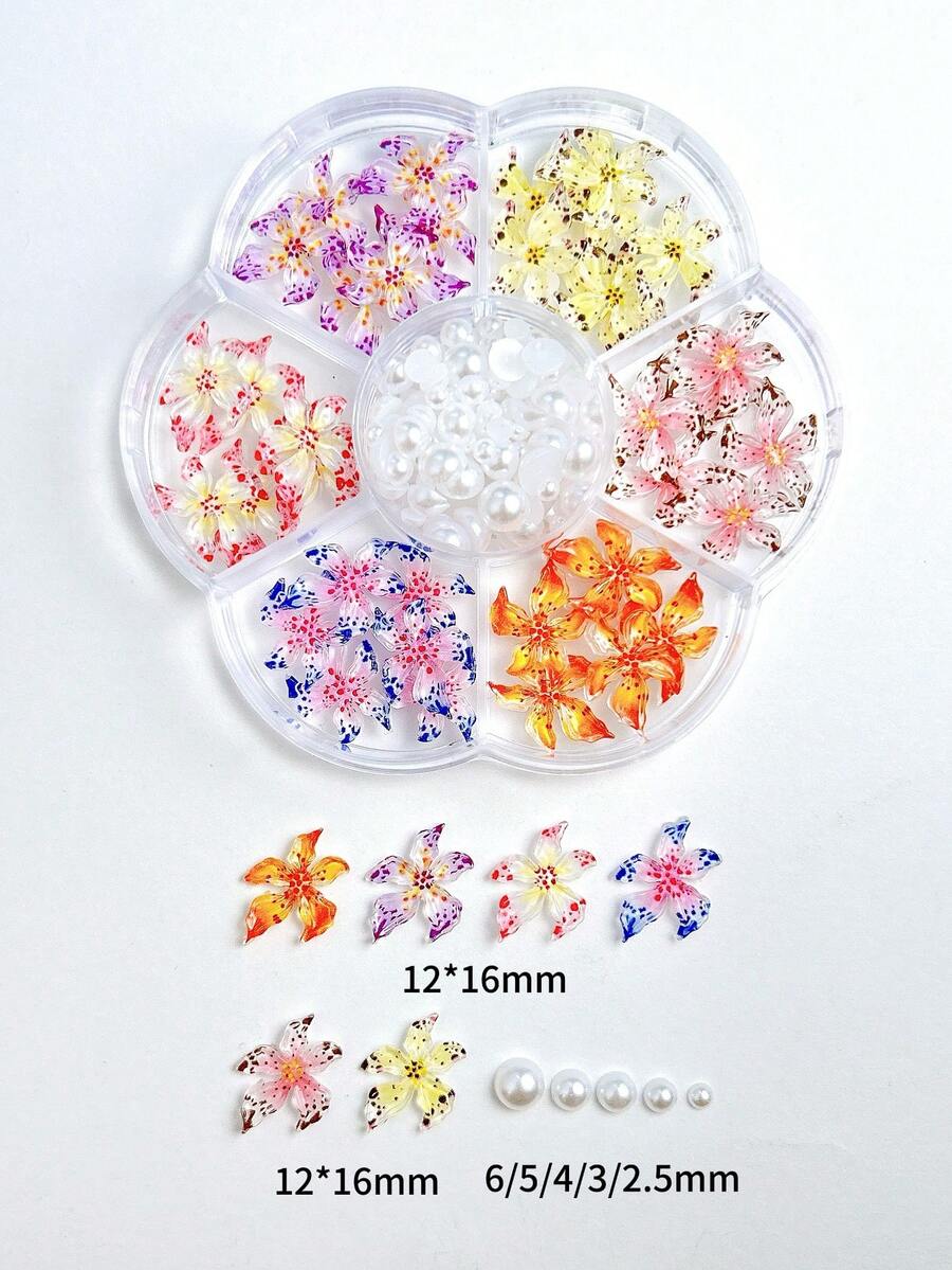 3D Flowers & Pearls Nail Art - 60 pack