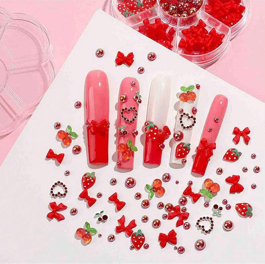 3D Mixed Red Nail Art