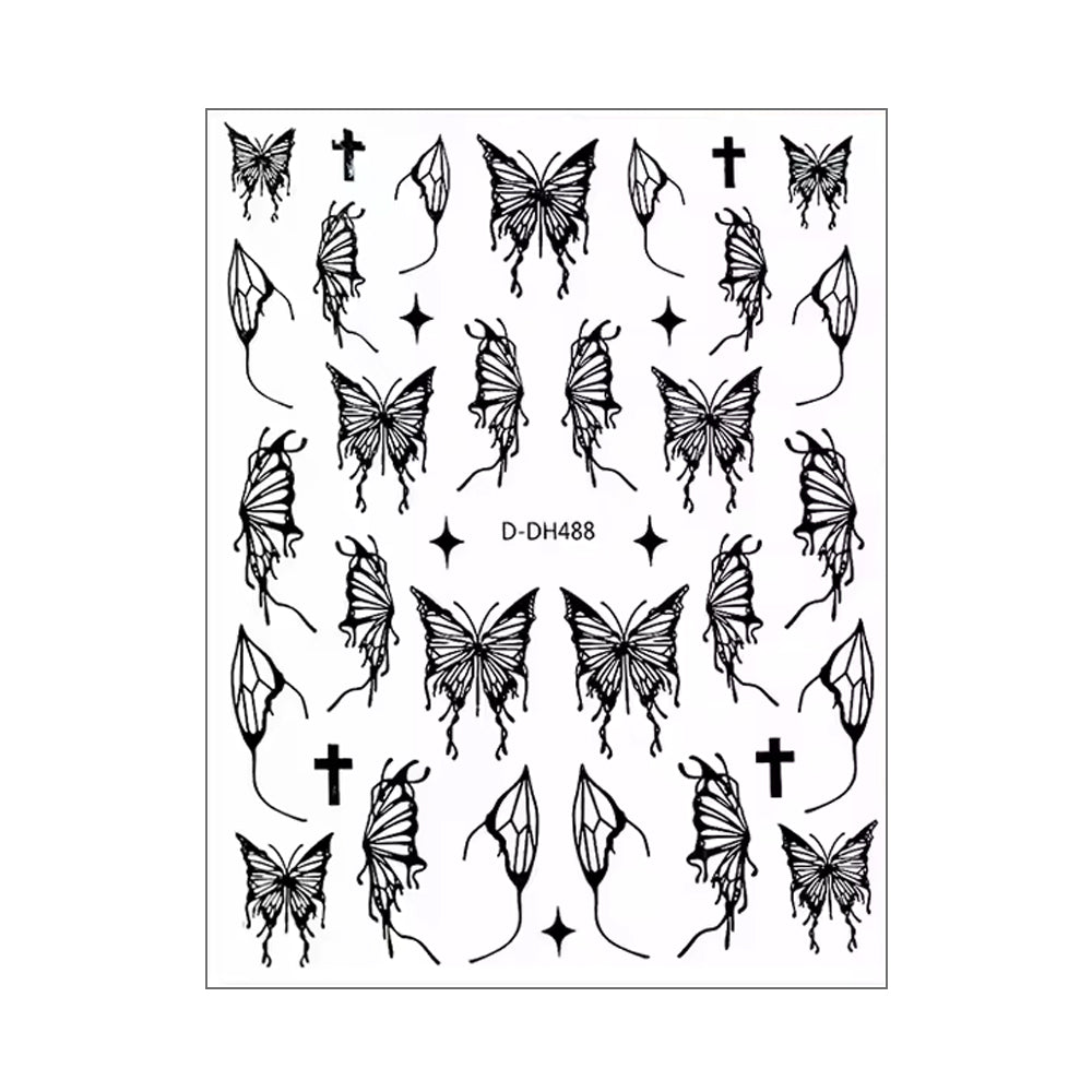 Nail Art Stickers - Black Butterflies DH-488