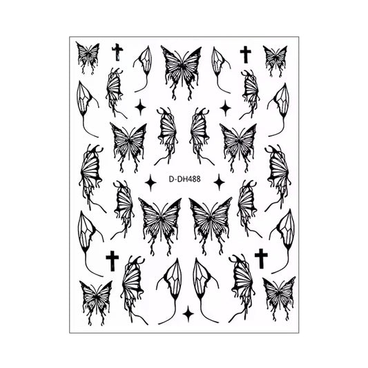 Nail Art Stickers - Black Butterflies DH-488