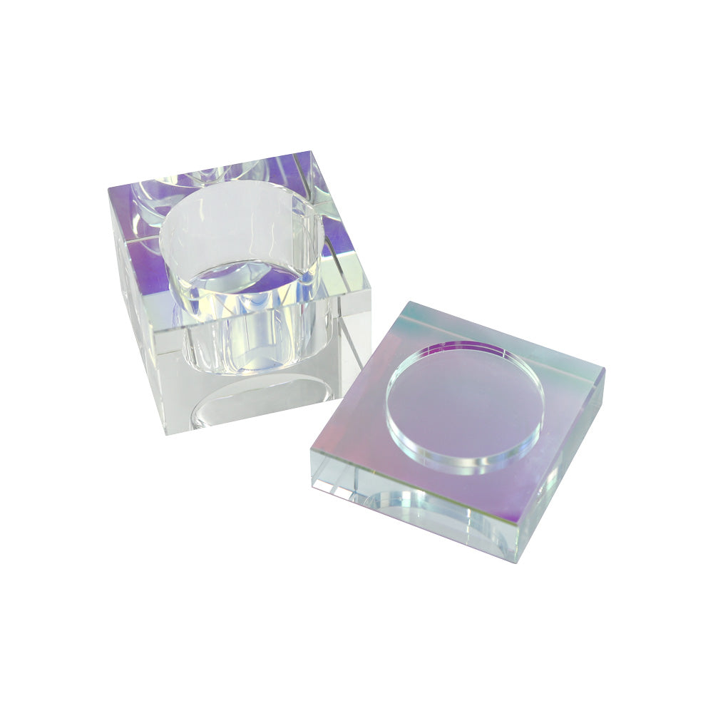 Large Glass Rainbow Dappen Dish With Lid ( Square Shaped )