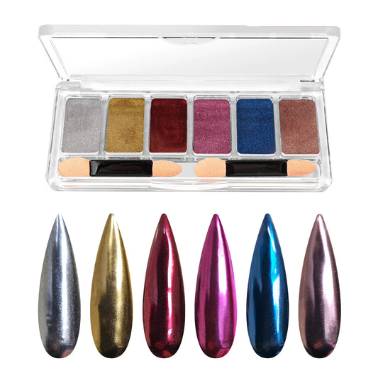 6 Colour Chrome Pressed Nail Powder Palette - Dark Luxe