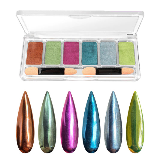 6 Colour Chrome Pressed Nail Powder Palette - Jewel