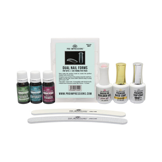 9pc Brush on Builder Gel, Pop Off Forms Starter Kit