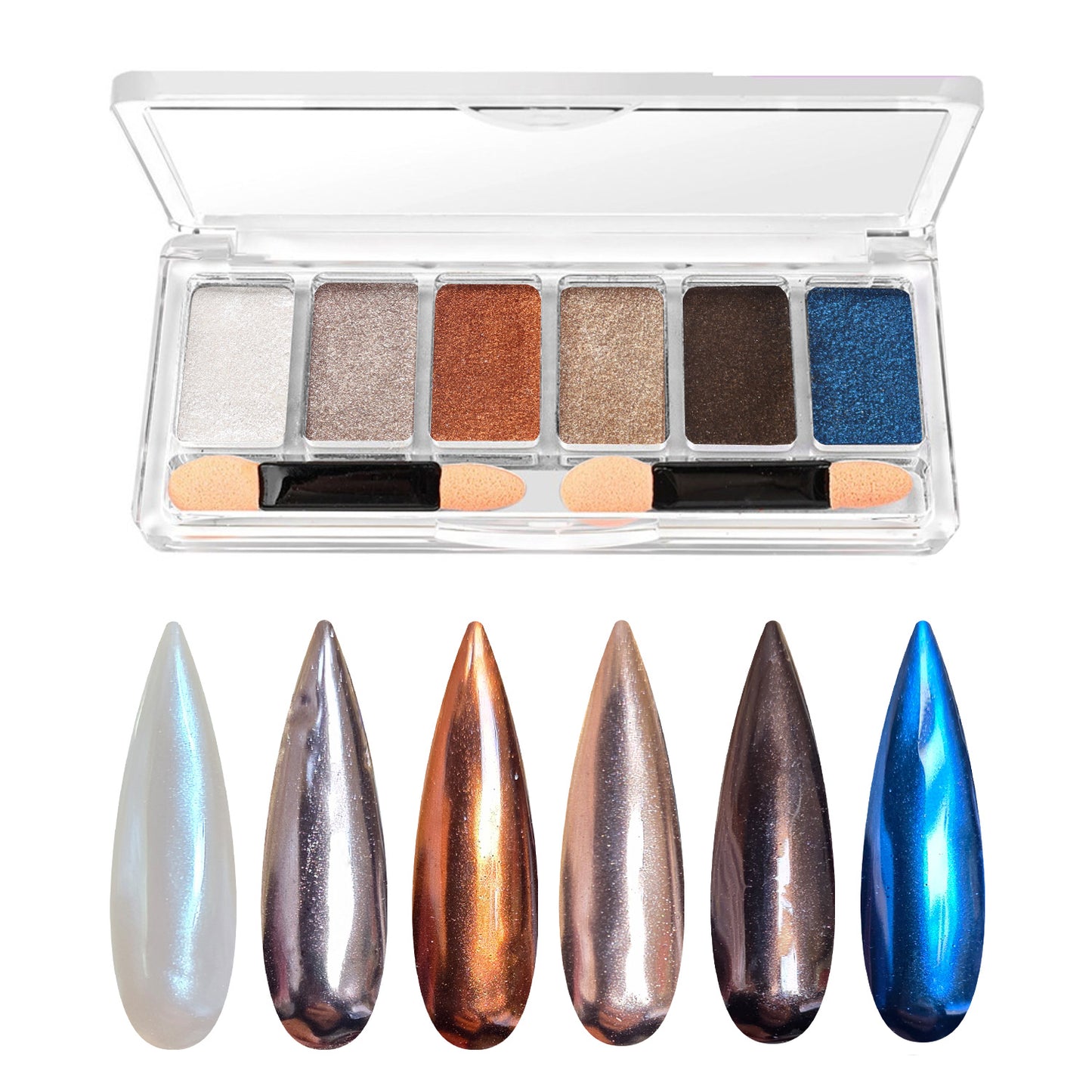 6 Colour Chrome Pressed Nail Powder Palette - Twilight