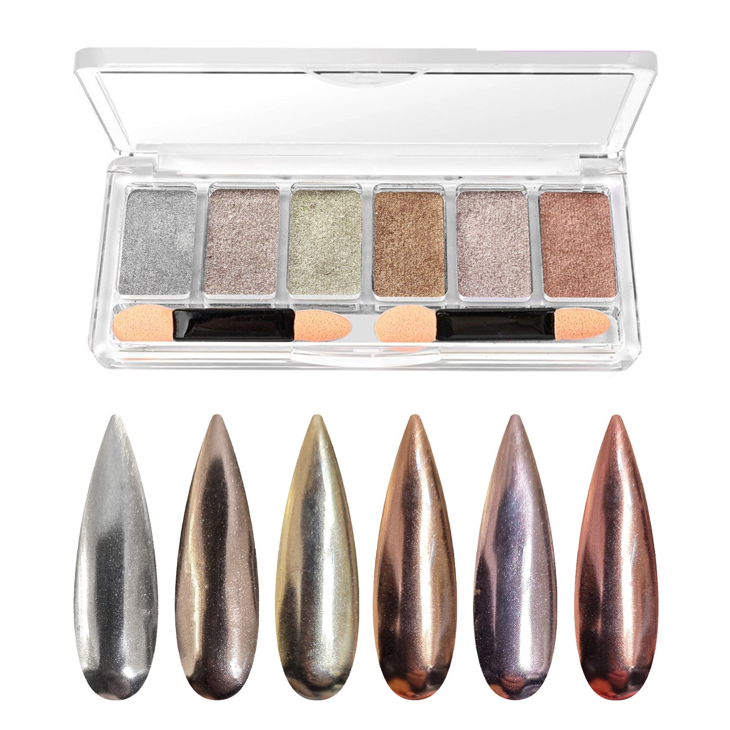6 Colour Chrome Pressed Nail Powder Palette - Metal