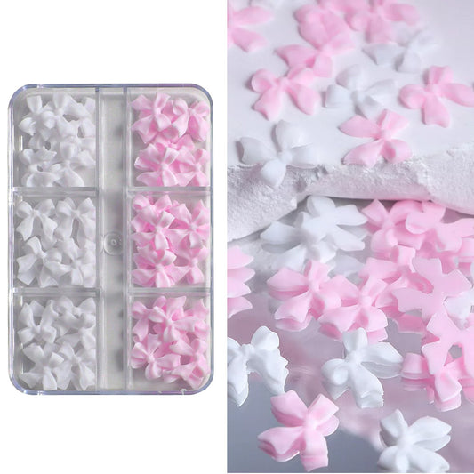 3D Bows Nail Art - Pink & White