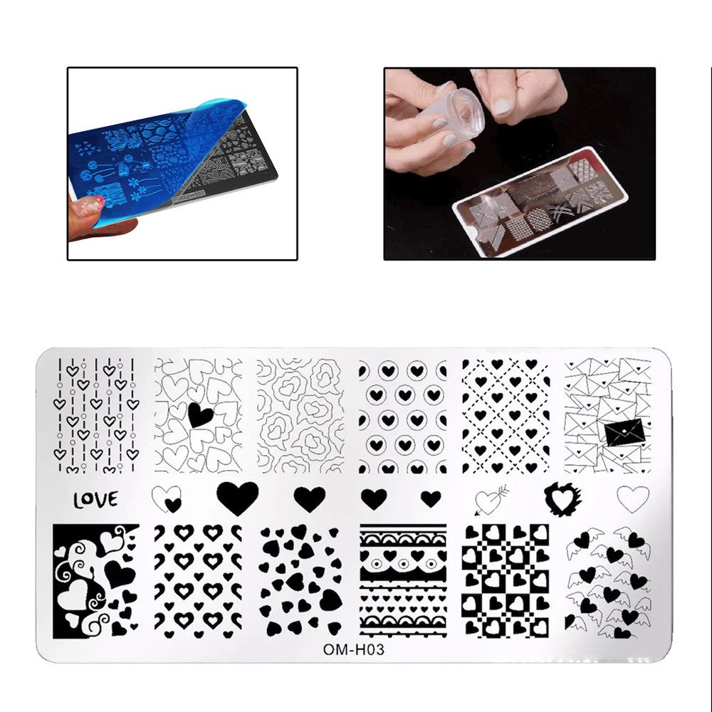 Stamping Nail Art Plate - OM-H03 (Heart Theme)