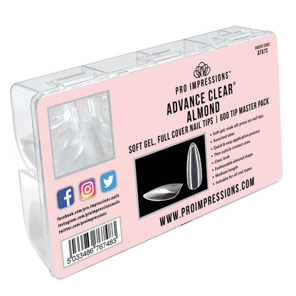 Advance Clear® Almond, Soft Gel, Full Cover, Press on Nail Tips