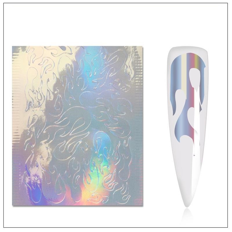 Flame Nail Stickers - Holographic Silver